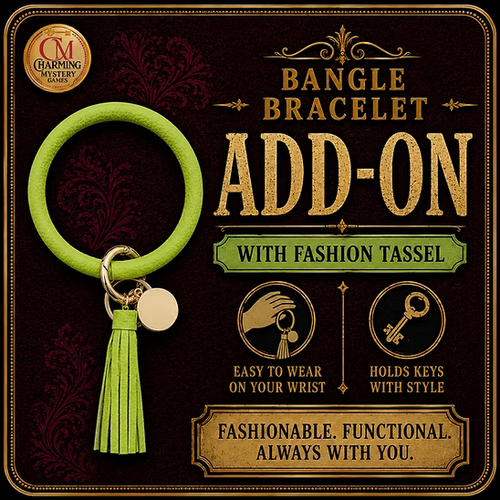 Green bangle bracelet add-on with tassel on a decorative background