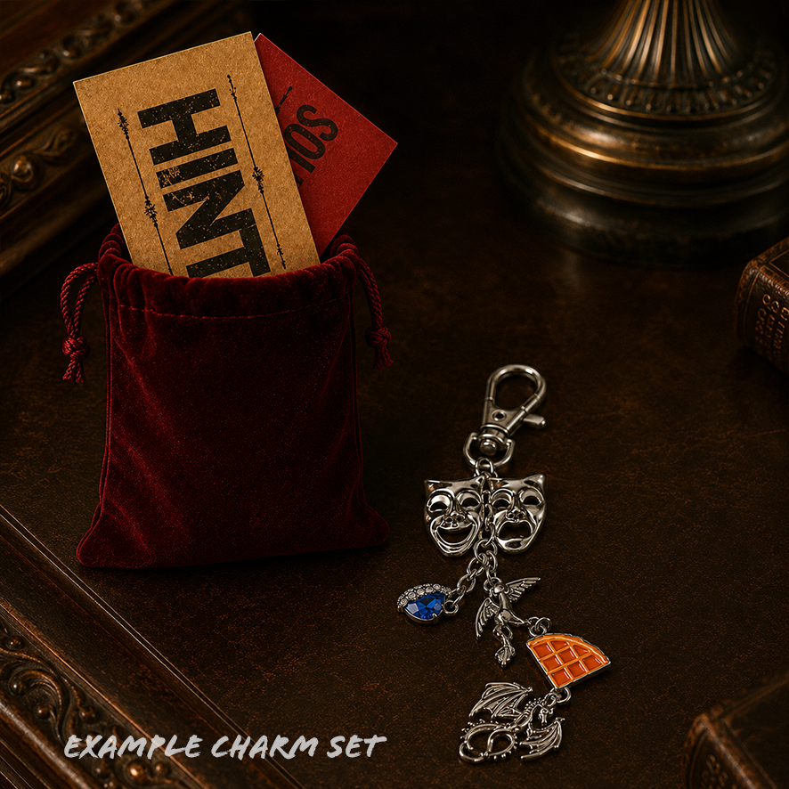 Charm set with decorative elements on a dark surface