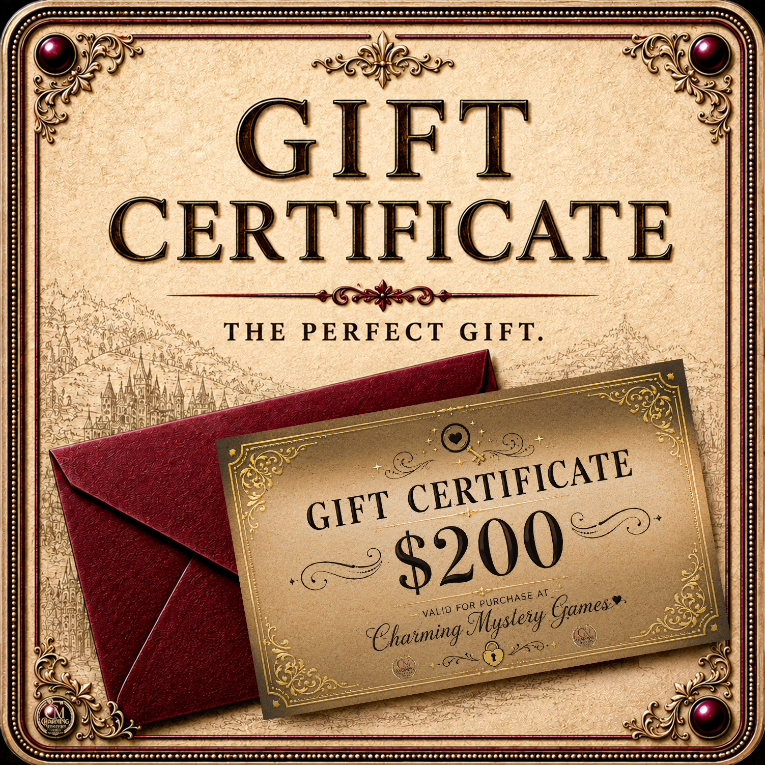 A 200 dollar gift certificate to murder mystery party games