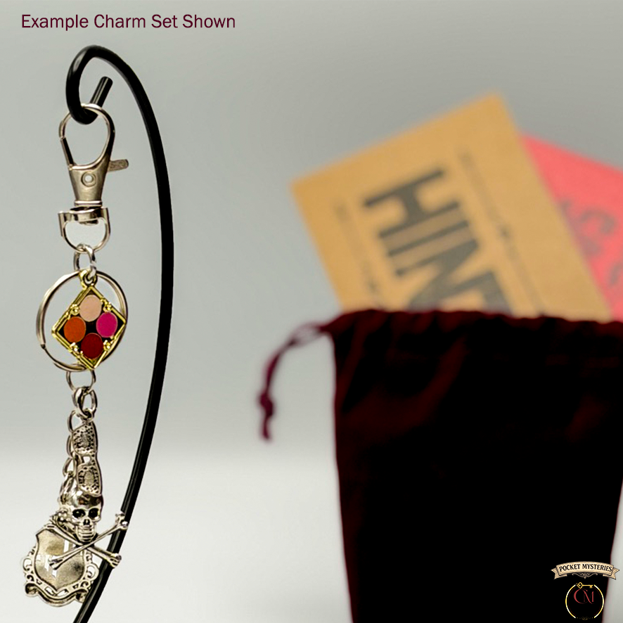 Charm set on a black cord with a blurred background