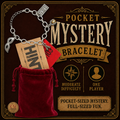 Pocket Mystery Bracelet with red velvet bag and 'Hint' card on a dark background