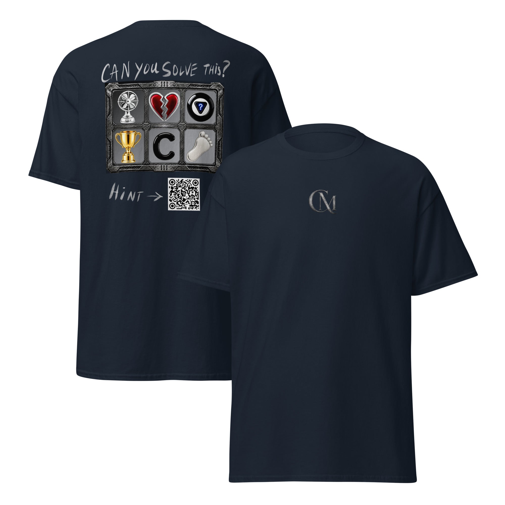Product mockup for a wearable mystery t-shirt for Charming Mystery Games