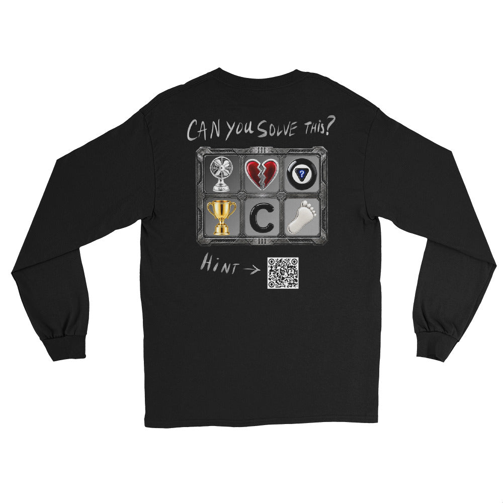 Product mockup of a mystery challenge shirt on the back.