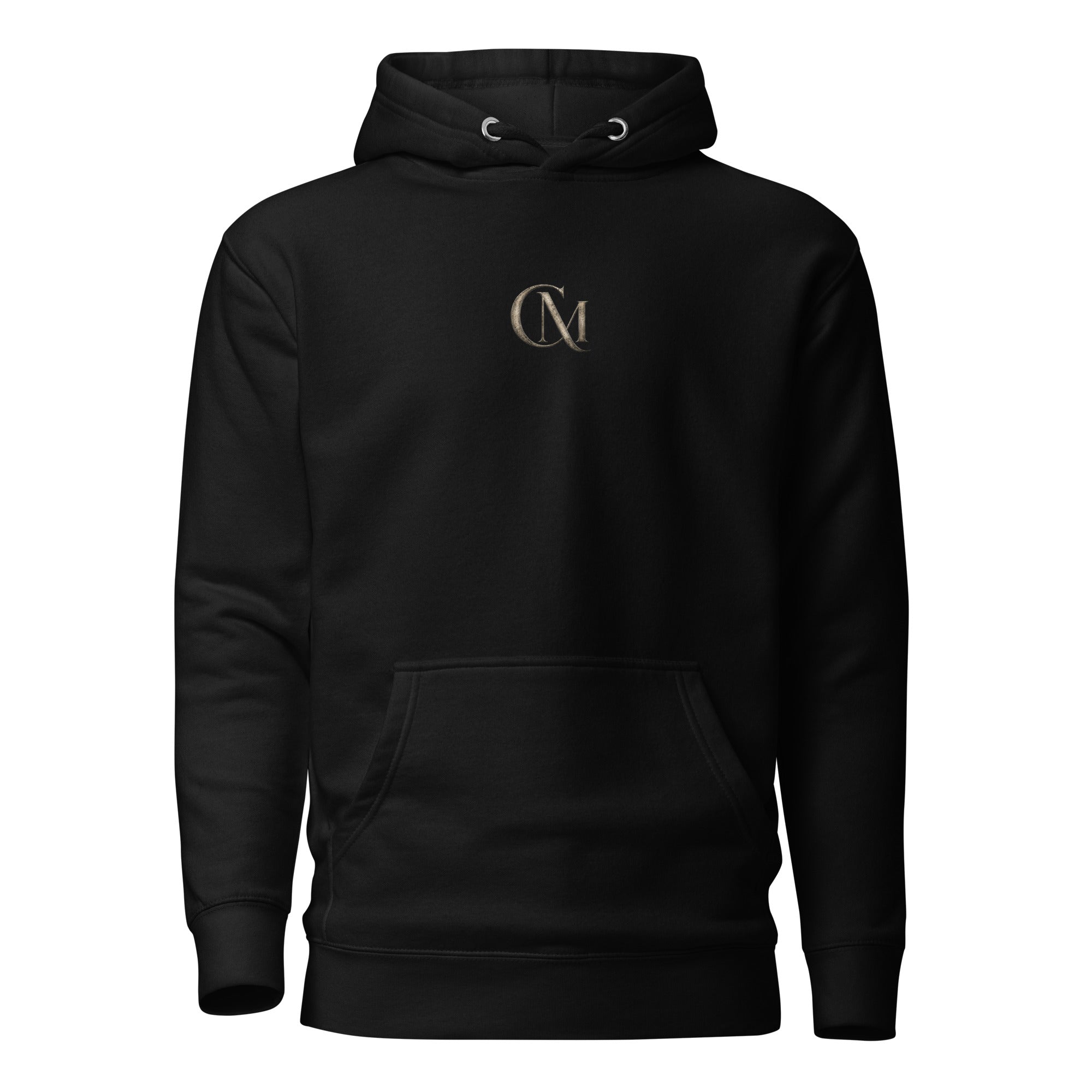 Product mockup for a wearable mystery challenge hoodie in black.