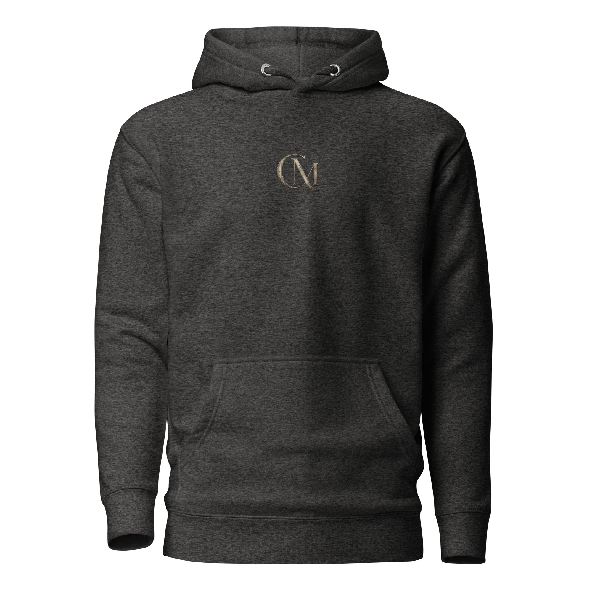 Product mockup for a wearable mystery challenge hoodie in gray