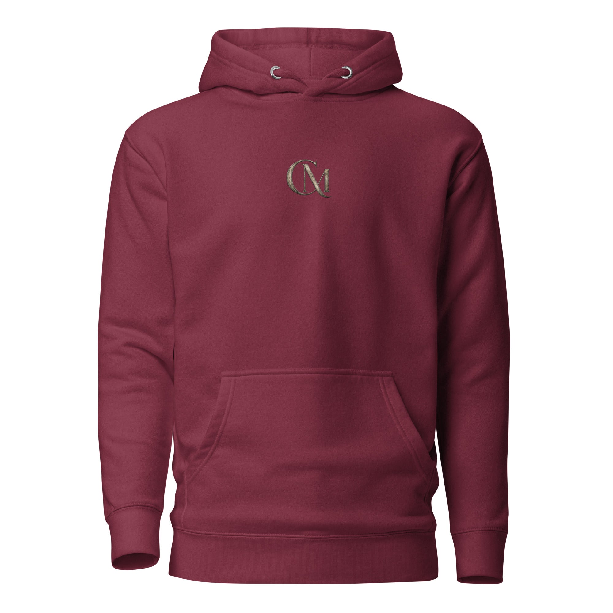 Product mockup for a wearable mystery challenge hoodie in maroon